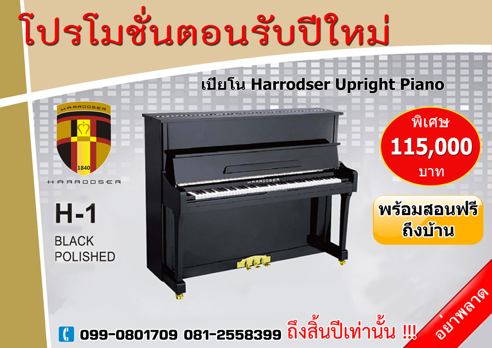 อย่าพลาด โปรโมชั่นรับปีใหม่ เปียโน Harrodser Upright Piano รุ่น H-1 พร้อมสอนฟรี รูปที่ 1