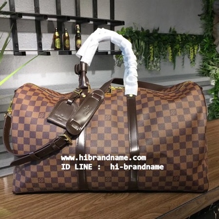 Louis Vuitton Damier Ebend Keepall 50 (เกรด Hi-end) หนังแท้ อะไหล่ทอง ลายตารางน้ำตาล สวยมากค่ะ รูปที่ 1