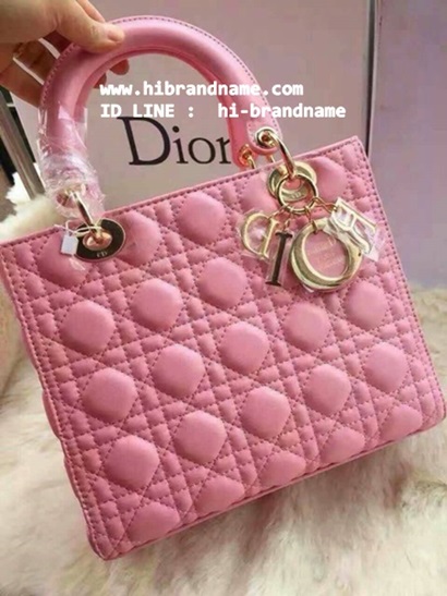 กระเป๋า Dior Lady 10 นิ้ว หนังแกะหนังแท้ทั้งใบ  (เกรด Hi-End) สีชมพู  อะไหล่สีทองสวยมาก รูปที่ 1