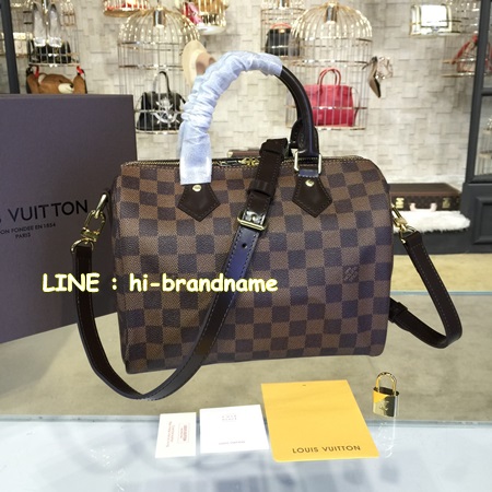 Louis Vuitton Damier Eben Speedy 25 With Shoulder Strap (เกรด Hi-end) สายสะพาย Canvas หนังแท้ กระเป๋าหนังนิ่่มสวยค่ะ รูปที่ 1