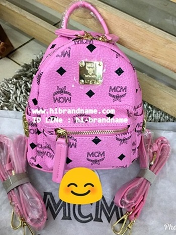 กระเป๋า MCM Mini Backpack Bag สีชมพู หนังแท้ทั้่งใบ (เกรด Hi-end) ขนาด 7 นิ้ว  รูปที่ 1