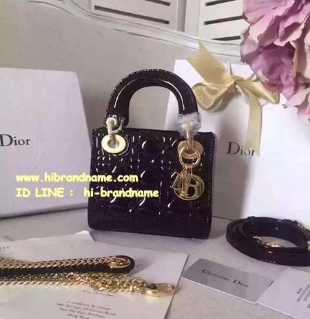 New Dior Lady 7 นิ้ว สีดำ หนังแก้ว อะไหล่ทอง หนังแท้ทั้งใบ (เกรด Hi-end) รุ่นใหม่ล่าสุดมีสายสะพาย 2 เส้น รูปที่ 1