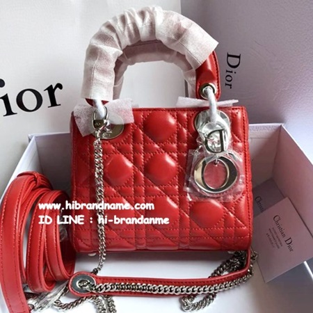 New Dior Lady 7 นิ้ว สีแดง หนังแกะ อะไหล่เงิน หนังแท้ทั้งใบ (เกรด Top Hi-end) รุ่นใหม่ล่าสุด สวยเหมือนแท้  รูปที่ 1