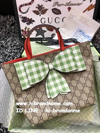 New Gucci Shopping Bag รุ่นโบว์มาใหม่มากก สีเขียว (เกรด Hi-end) หนังแท้ งานสวยมากค่ะ   รูปที่ 1