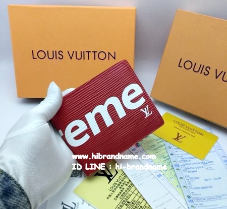 พร้อมส่ง New Louis Vuitton X Supreme Slender Epi in Red Wallet  (เกรด Hi-End) หนังลายไม้ หนังแท้ รูปที่ 1