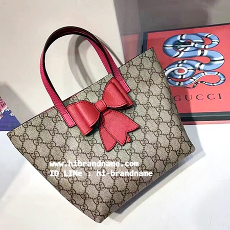 New Gucci Shopping Bag รุ่่นโบว์สีแดง สายกระเป๋าสีชมาพู มาใหม่ (เกรด Hi-end)  -- กระเป๋ามาใหม่ Gu รูปที่ 1