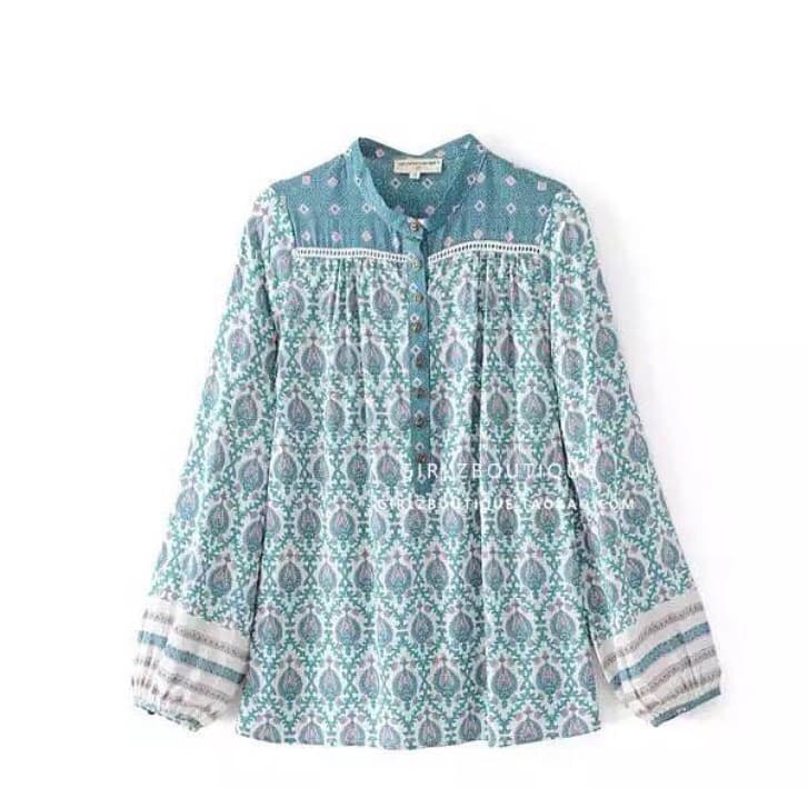 เสื้อแฟชั่น วินเทจ แขนยาว ลายดอกไม้ เสื้อเที่ยวทะเล พร้อมส่ง รูปที่ 3