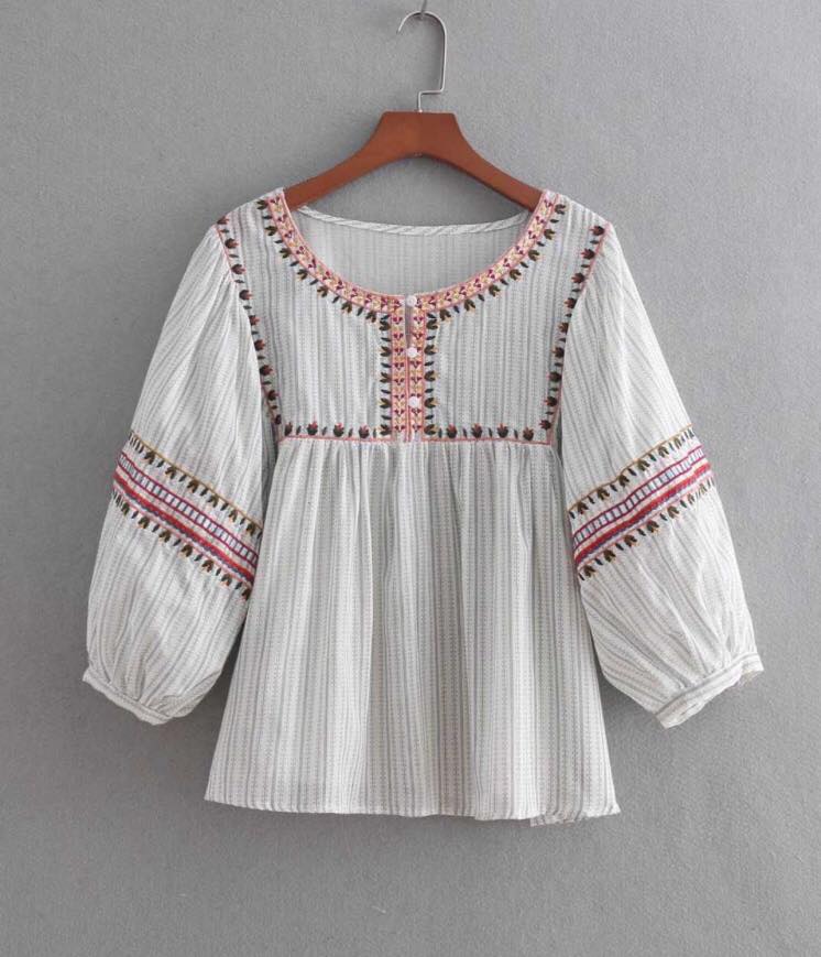 เสื้อแฟชั่น วินเทจ แขนยาว ลายดอกไม้ เสื้อเที่ยวทะเล พร้อมส่ง รูปที่ 6