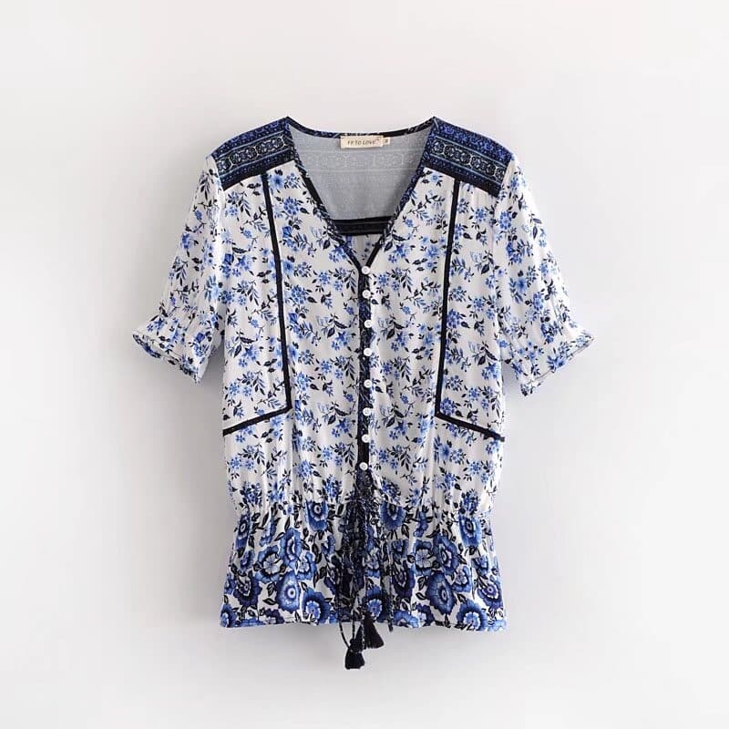 เสื้อแฟชั่น วินเทจ แขนยาว ลายดอกไม้ เสื้อเที่ยวทะเล พร้อมส่ง รูปที่ 5
