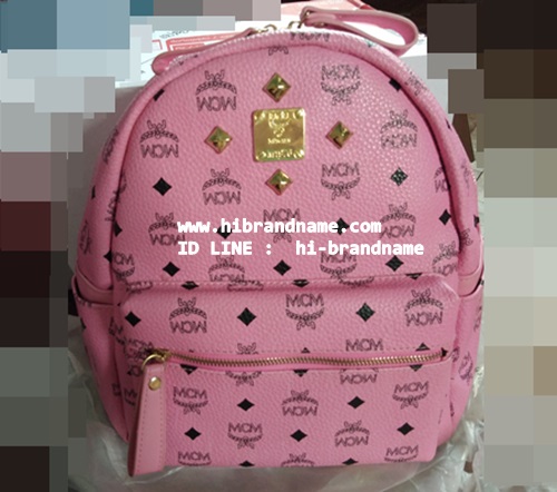 MCM Backpack Bag (เกรด Hi-end) สีชมพู หนังแท้ ขนาด 10 นิ้ว หนังสวยมาก มีน้ำหนัก  รูปที่ 1