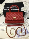 Chanel Coco Mini in Red Carvier With Gold Hardware Bag ขนาด 9.5 นิ้ว (เกรด Top Hi-End) -- กระเป๋าสะพาย Chanel Coco สีแดง หนังคาร์เวียร์ หนังแท้ทั้งใบ อะไหล่ทอง