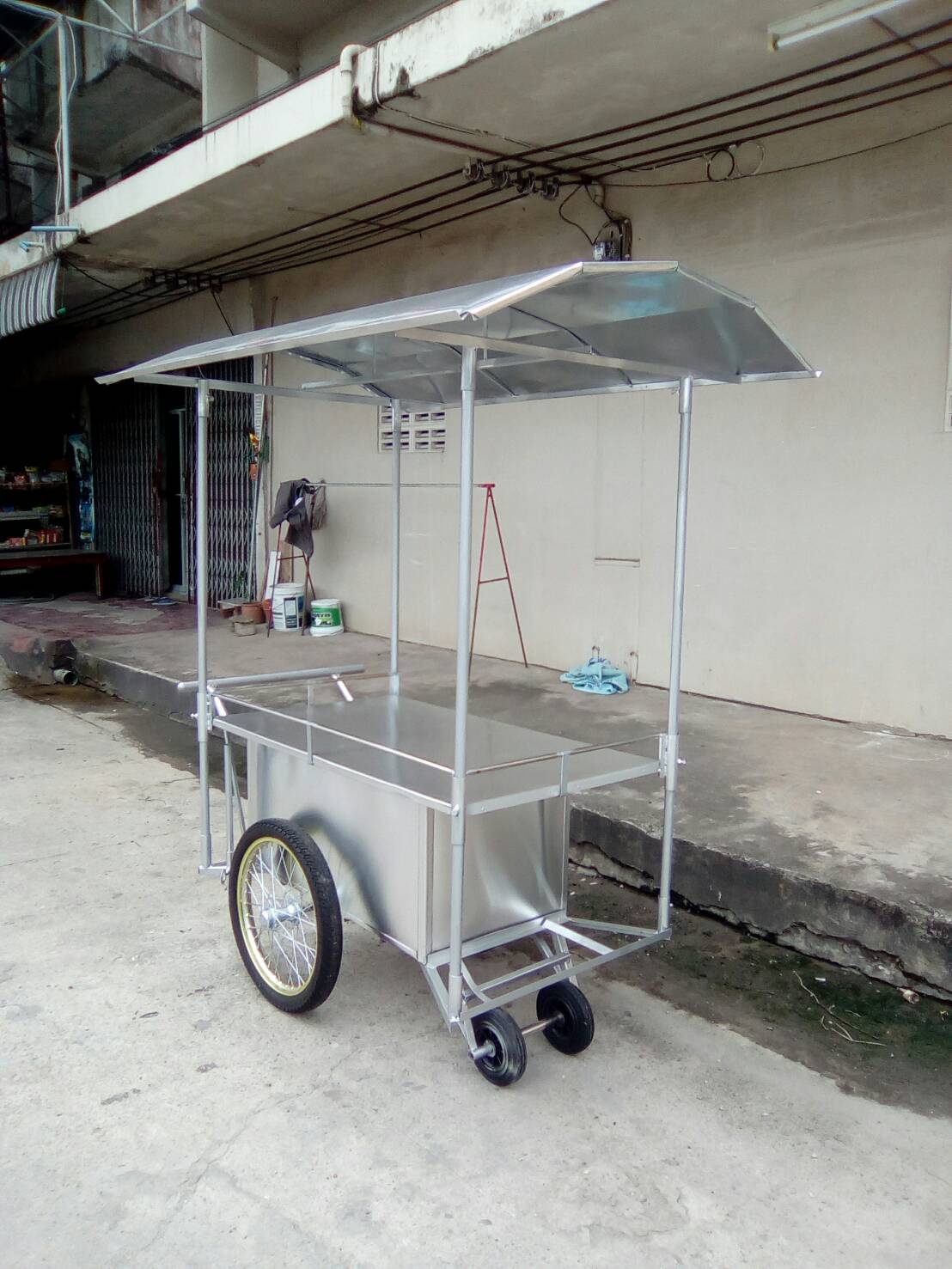 รถเข็นขายของ145 x 75 เซนติเมตรมีหลังคาพื้นด้านบนเป็นแสตนเลส  รูปที่ 3