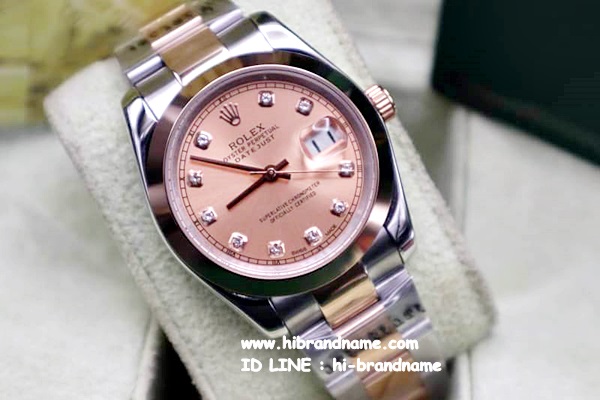นาฬิกาข้อมือ Rolex (เกรด Hi-end) หน้าปัดสีโอรส แทนตัวเลขด้วยเพชร สแตนเลสแท้   รูปที่ 1