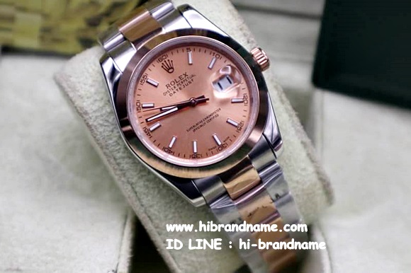 นาฬิกาข้อมือ Rolex (เกรด Hi-end) หน้าปัดสีโอรส แทนตัวเลขแบบขีด สแตนเลสแท้   รูปที่ 1