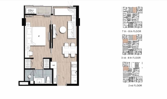 ขายดาวน์ Klass Siam  Next to BTS National stadium 1 bedroom,44.5 sqm. 5th floor. North, Type A1 รูปที่ 1