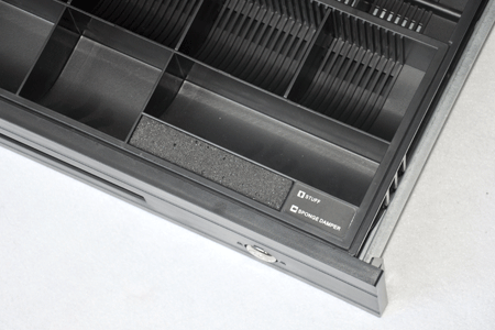 ลิ้นชักเก็บเงิน MK-425 ยี่ห้อ maken สวยงามทนทาน ลิ้นชักเก็บเงิน 5 ช่องเก็บแบงค์  8 ช่องเก็บเหรียญ ที่แนบแบงค์ทำด้วยโลหะ แข็งแรงทนทาน สามารถใส่ธนบัตรไทยได้อย่างพอดี รองรับการ รูปที่ 5