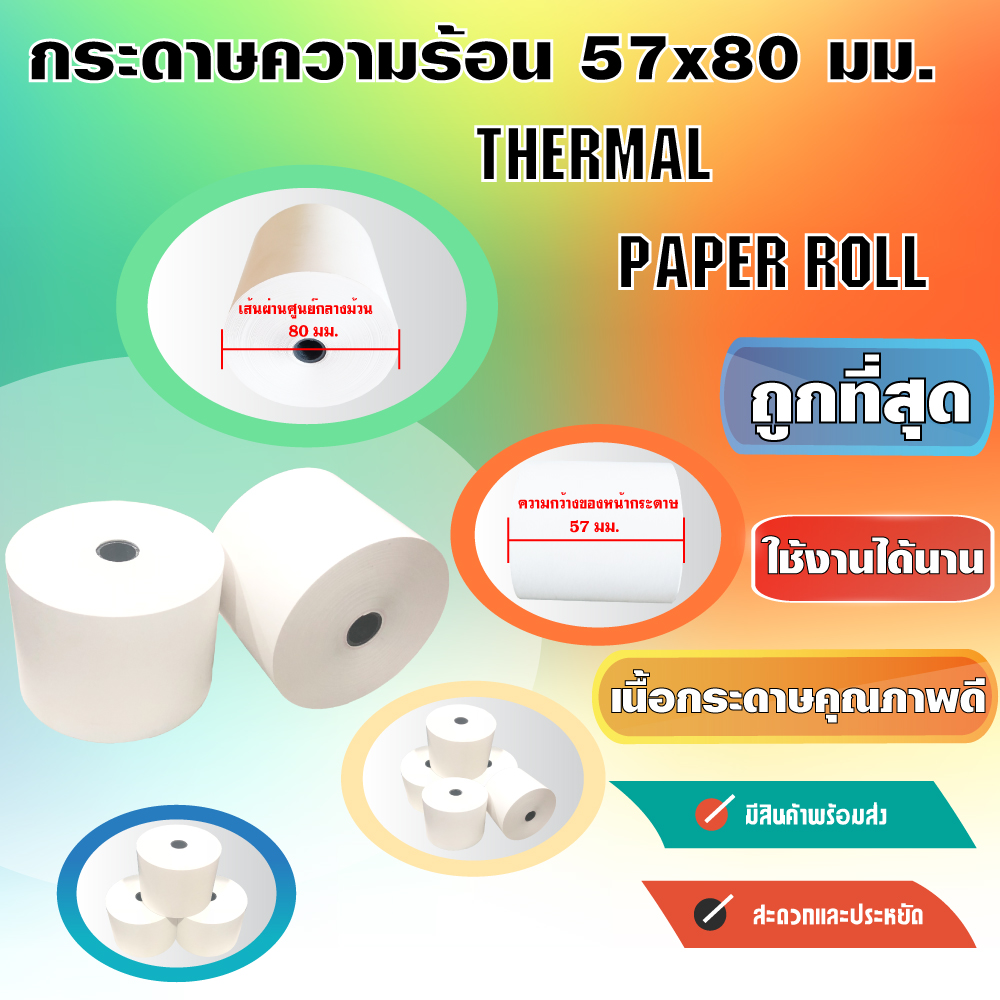 POS กระดาษความร้อน หนา 58 แกรม, ขนาด 80x80 Thermal paper roll สำหรับเครื่องพิมพ์ใบเสร็จ, เครื่องคิดเงิน, เครื่องคิดเลข, เครื่องพิมพ์ตั๋ว, เครื่องออกบิล, เครื่องบัตรคิว, เครื่องPOS, เครื่องชั่ง, เครื่องรับชำระค่าสินค้า, เครื่องออกใบเสร็จ, เครื่องใบกำกับภาษี, ใบกำกับภาษีอย่างย่อ, ใช้งานได้กับเครื่องพิมพ์ใบเสร็จทุกๆชนิด, ทุกๆยี่ห้อ, รูปที่ 2