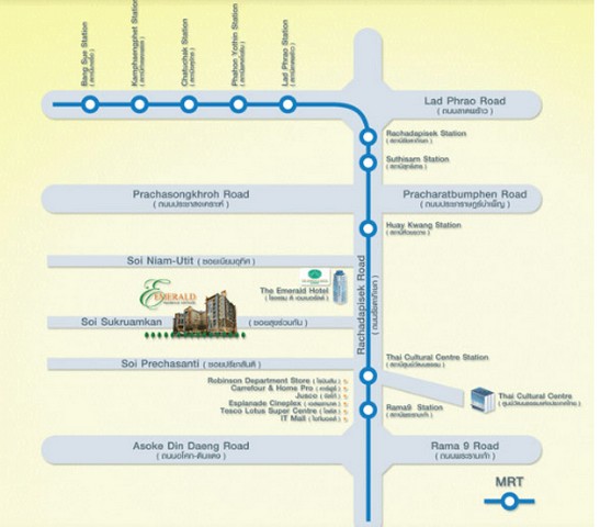 ให้เช่า เอมเมอรัล เรสซิเด้นท์ รัชดา Emerald Residence Ratchada  1 นอน 1 น้ำ ใกล้ MRT ห้วยขวาง รูปที่ 1