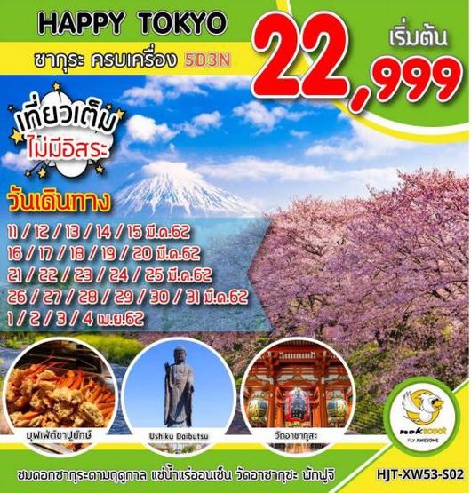 ทัวร์ญี่ปุ่น โตเกียว HAPPY TOKYO ซากุระ 5วัน 3คืน เริ่มเพียง 19,999 บ. รูปที่ 1