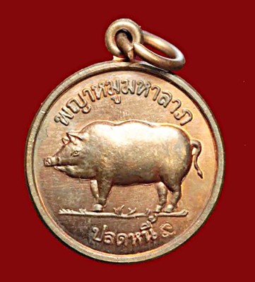 เหรียญพญาหมูมหาลาภ ปลดหนี้ หลวงปู่หงษ์ วัดเพชรบุรี ปี2541 มี รูปที่ 1