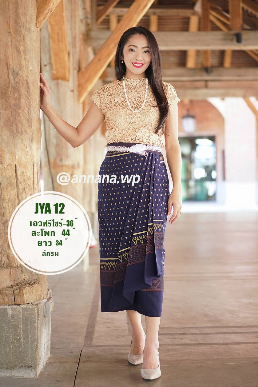 ผ้าถุงจีบย้วย ผ้าฝ้ายพิมพ์ลาย  JYA - 12 สีกรม รูปที่ 5