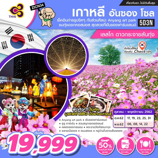 ทัวร์เกาหลี อันซอง โซล  เลสโก ดาวกระจายล้นทุ่ง 5D3N  เริ่มเพียง 19,999 บ. รูปที่ 1