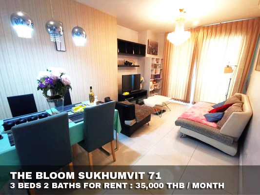 (เช่า) FOR RENT THE BLOOM SUKHUMVIT 71 / 3 beds 2 baths / 88 Sqm. 35,000 CLOSE BTS PHRAKANONG รูปที่ 1