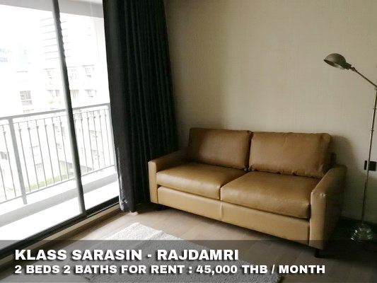 (เช่า) FOR RENT KLASS SARASIN - RAJDAMRI / 2 beds 2 baths / 82 Sqm.**45,000** CLOSE LUMPINI PARK รูปที่ 1