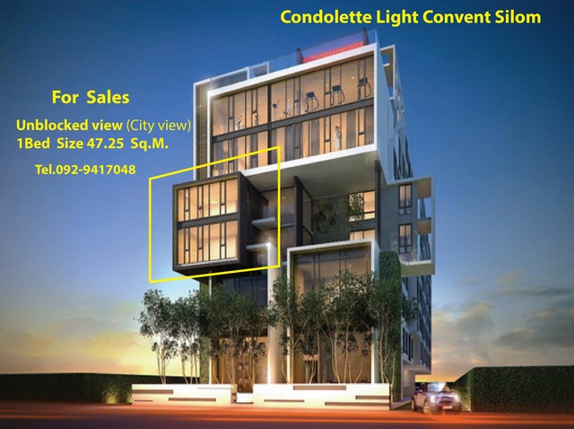 ขายคอนโดเลต ไลท์ คอนแวนต์ Condolette Light Convent ชั้น 5 พื้นที่ 47.25 ตร.ม พร้อมเฟอร์นิเจอร์ รูปที่ 1