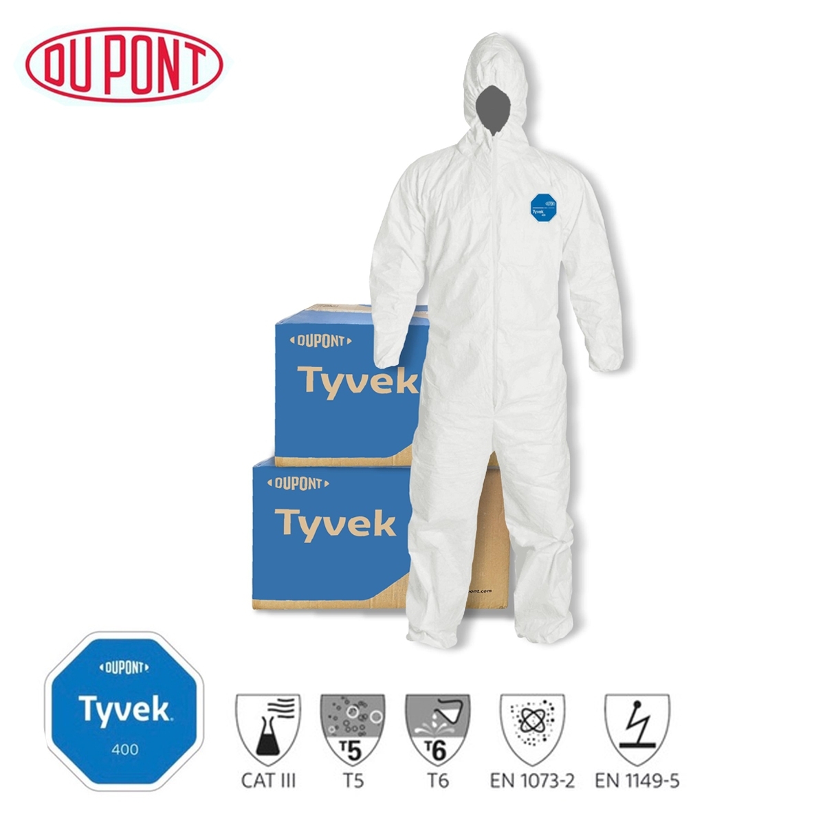 ชุด PPE ป้องกันเชื้อโรค ชุดป้องกันสารเคมี รุ่น Tyvek 400 ยี่ห้อ DUPONT SIZE:L รูปที่ 1