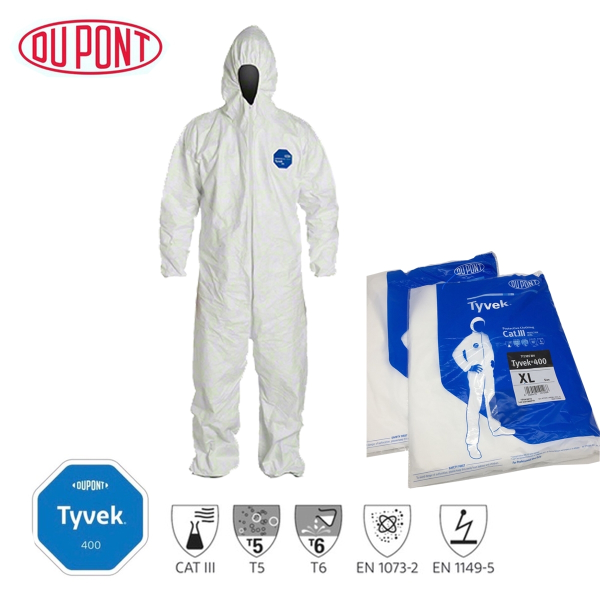 ชุด PPE ป้องกันเชื้อโรค ชุดป้องกันสารเคมี รุ่น Tyvek 400 ยี่ห้อ DUPONT SIZE:L รูปที่ 4