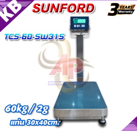 ตาชั่งดิจิตอล เครื่องชั่งกันน้ำ เครื่องชั่งวางพื้น 60kg ละเอียด 20g ยี่ห้อ Sunford รุ่น TCS-60-SW31S รูปที่ 1