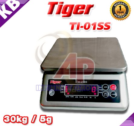 ตาชั่งดิจิตอล เครื่องชั่งกันน้ำ เครื่องชั่งตั้งโต๊ะ 30kg ละเอียด 5g ยี่ห้อ TIGER รุ่น TW-01SS ผ่านตรวจรับรองจากสำนักงานชั่ง ตวง วัด รูปที่ 1