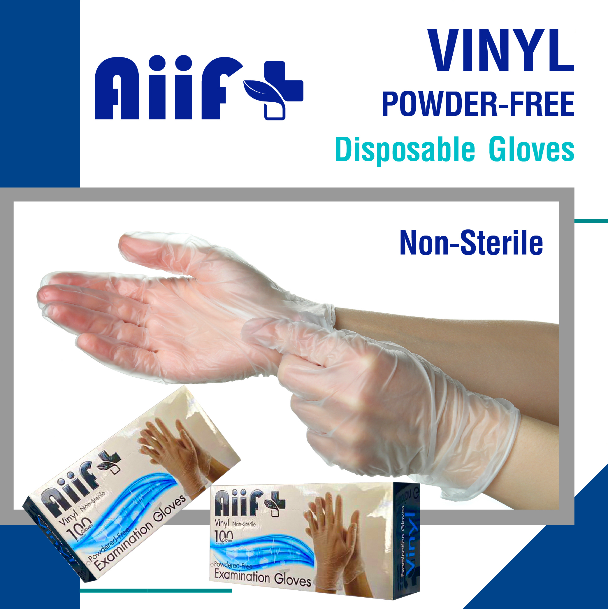 ถุงมือยาง Aiif Plus Vinyl Powder-Free Disposable Gloves ชนิดไม่มีแป้ง ผลิตจาก PVC  รูปที่ 1