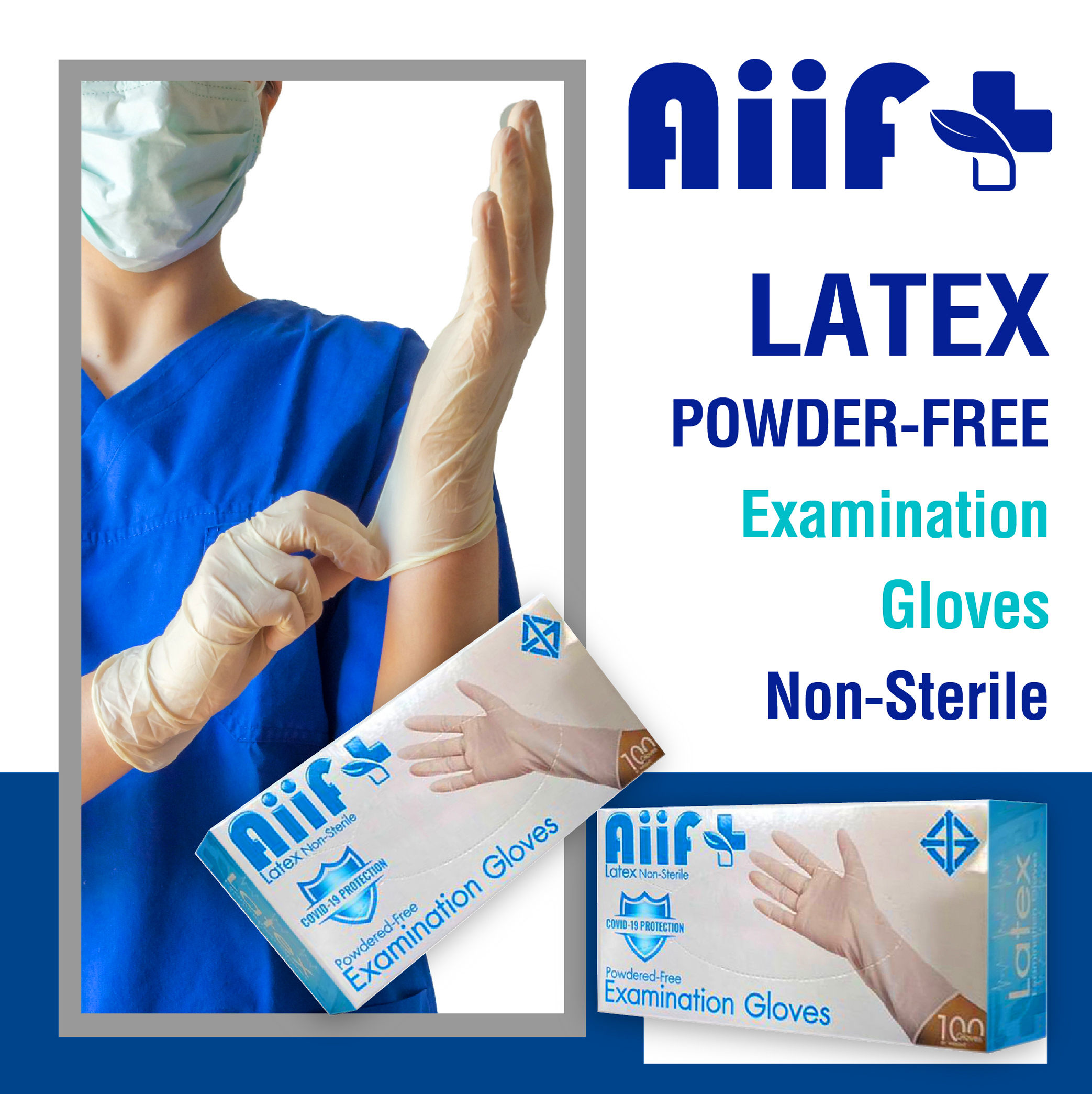 ถุงมือยาง Aiif Plus Latex Powder-Free Examination Gloves ชนิดไม่มีแป้ง ผลิตจากน้ำยางธรรมชาติ 100% รูปที่ 1