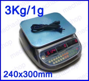 ตาชั่งดิจิตอล เครื่องชั่งกันน้ำ 3kg ความละเอียด 1g รุ่น WP-ACS Counting Scales แท่นชั่ง240x300mm รูปที่ 1