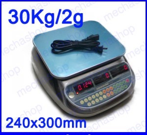 ตาชั่งดิจิตอล เครื่องชั่งกันน้ำ 30kg ความละเอียด 1g รุ่น WP-ACS Counting Scales แท่นชั่ง240x300mm รูปที่ 1