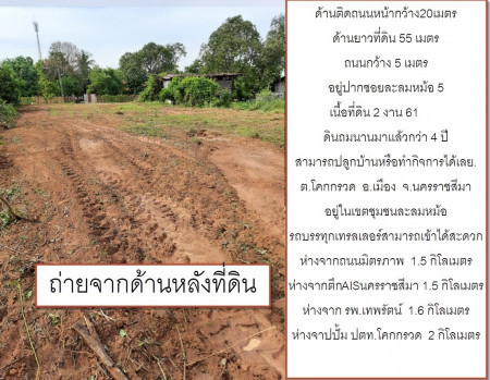 ขายที่ดิน 2งาน 61ตารางวา น้ำไฟพร้อม ติดถนน ซอยละลมหม้อซอย5 ตำบลโคกกรวด เมือง นครราชสีมา รูปที่ 5