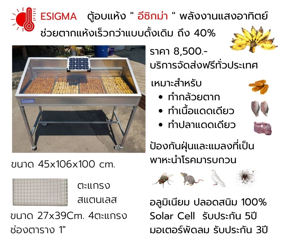 ตู้อบอาหาร ตู้อบแห้งพลังงานแสงอาทิตย์ รุ่นประชารัฐมีขาตั้งพร้อมล้อเลือน ตากกล้วยได้ครั้งละ 120 ลูก รูปที่ 1