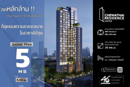 ขาย คอนโด 1 ห้องนอน Duplex Chewathai Residence อโศก 36 ตรม. การันตี ราคานี้ดีและคุ้มมากๆในย่านนี้ รูปที่ 1