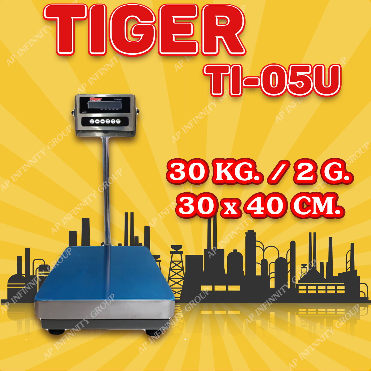 ตาชั่งดิจิตอล เครื่องชั่งดิจิตอล เครื่องชั่งตั้งพื้น 30kg ความละเอียด 2g ยี่ห้อ Tiger รุ่น TI–05U แท่นชั่งขนาดฐาน 30x 40cm มีช่อง USB สำหรับการบันทึกข้อมูลได้ รูปที่ 1