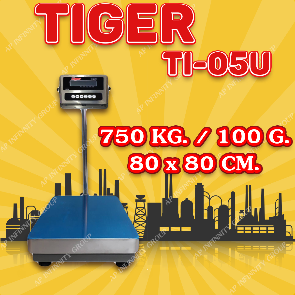 ตาชั่งดิจิตอล เครื่องชั่งดิจิตอล เครื่องชั่งตั้งพื้น 750kg ความละเอียด 100g ยี่ห้อ Tiger รุ่น TI–05U แท่นชั่งขนาดฐาน 80x80cm มีช่อง USB สำหรับการบันทึกข้อมูลได้ รูปที่ 1