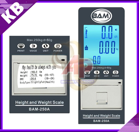 เครื่องชั่งน้ำหนักบุคคล เครื่องชั่งดิจิตอลพร้อมชุดวัดส่วนสูงพร้อม BMI คำนวณค่าดัชนีมวลกาย (Body Mass Index) พิกัดกำลัง 250 kg และชุดวัดส่วนสูง 30 - 200 cm BAM รุ่น BAM-250A รูปที่ 3