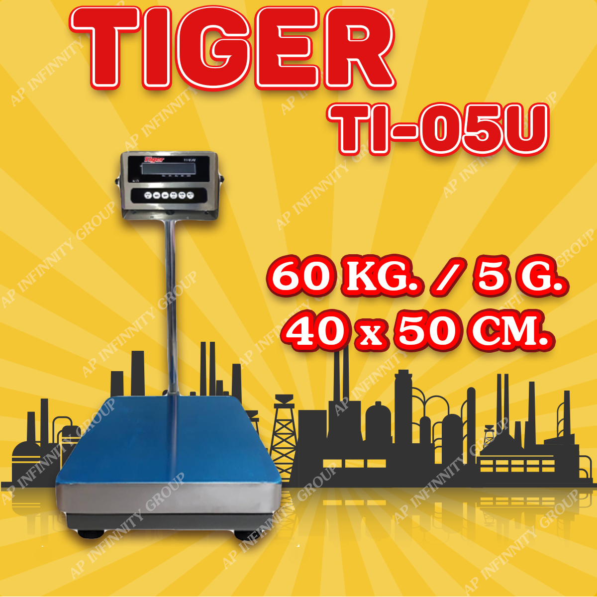 ตาชั่งดิจิตอล เครื่องชั่งดิจิตอล เครื่องชั่งตั้งพื้น 60kg ความละเอียด 5g ยี่ห้อ Tiger รุ่น TI–05U แท่นชั่งขนาดฐาน 40x 50cm มีช่อง USB สำหรับการบันทึกข้อมูลได้ รูปที่ 1
