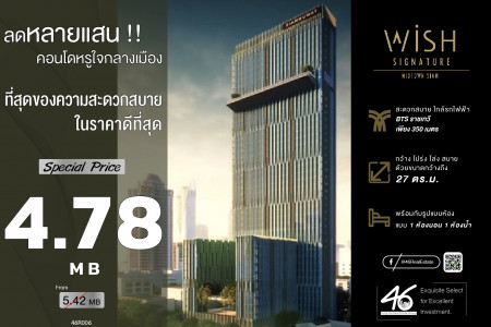 ขาย คอนโด 1 ห้องนอน Wish Signature Midtown สยาม 27 ตรม. ขายถูกมาก คอนโดหรู ใจกลางเมือง 46HLS190465005 รูปที่ 1