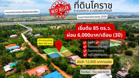 ขายที่ดินผ่อนตรงเจ้าของ อ.เฉลิมพระเกียรติ โคราช มี ไฟฟ้า ประปา เริ่มต้น 85 ตร.ว. ใกล้สนามบิน รูปที่ 1