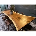 Live Edge Wood Table Monkeypod Slab Dining Table with Steel Legs Free Shipping