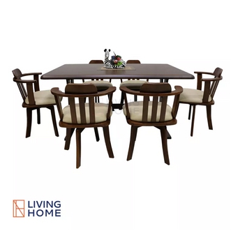 ผ่อน 0 ส่งฟรี!! ชุดโต๊ะอาหารไม้ยางพารา + เก้าอี้ 6 ที่นั่ง หมุนได้ 360 องศา เมขลา | Livinghome รูปที่ 1