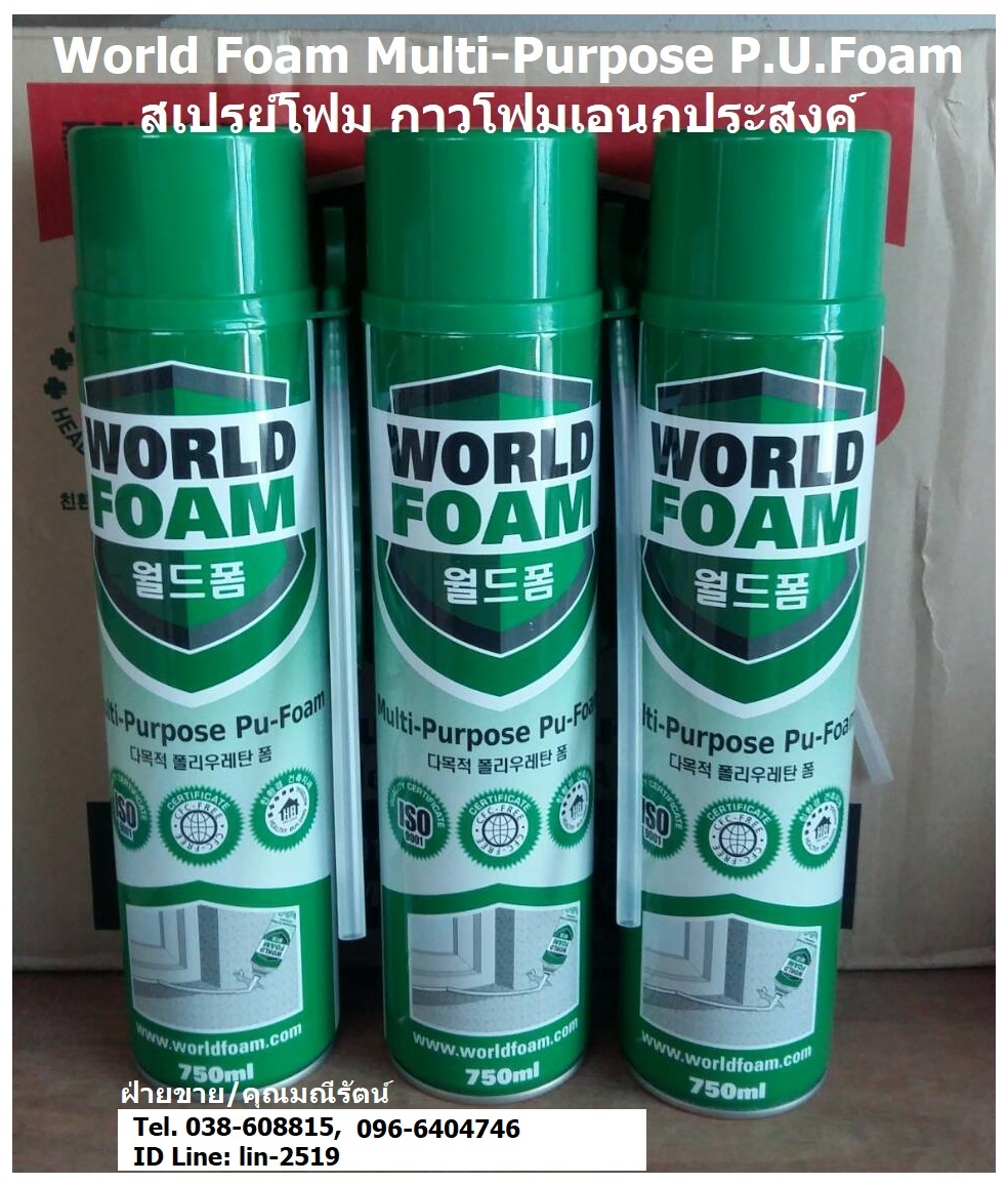 World Foam Multi-Purpose P.U.Foam สเปรย์โฟม พียูโฟมเอนกประสงค์ โฟมสำหรับอุดรอยรั่ว อุดช่องว่างของ วงกบ ประตู หน้าต่าง และรู ต่างๆ  (Tel.038-608815, 096-6404740 คุณมณีรัตน์) รูปที่ 2