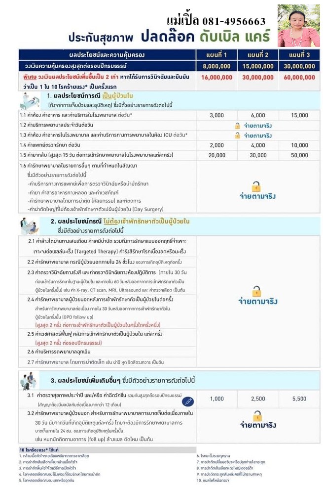 ตัวแทนประกันอลิอันซ์อยุธยา (นครปฐม) ประกันสุขภาพปลดล็อค ดับเบิล แคร์ รูปที่ 3